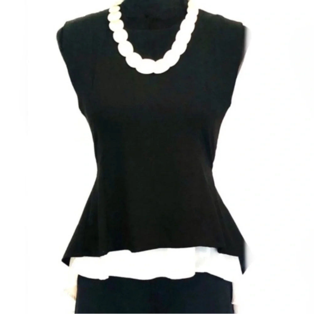 Vintage Korean Boutique Black White Peplum Asymmetrical Top Size 2 - Picture 2 of 6